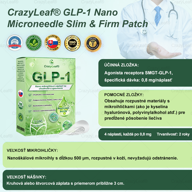 ✨Klinicky overené na Slovensku | Oficiálny obchod | CrazyLeaf® SMGT-GLP-1 Nano mikrojihlová náplasť s kolagénom a Matrixylom 3000 Zameriava sa na problémy ako obezita, ochabnutá pokožka, vysoký krvný tlak, stukovatená pečeň, bolesti tela a ďalšie.