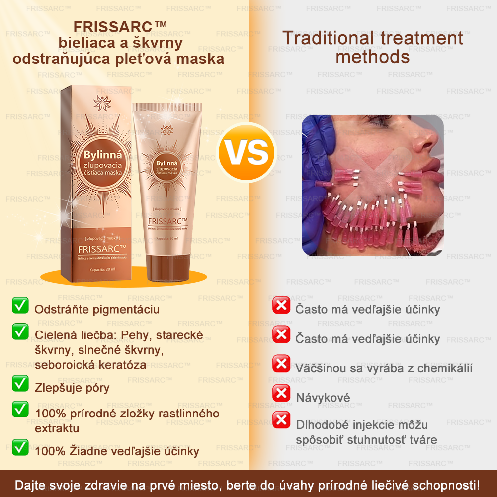 FRISSARC™ bieliaca a škvrny odstraňujúca pleťová maska – Prírodné zložky trvalo odstraňujú pigmentové škvrny, starecké škvrny, pehy a slnečné škvrny.